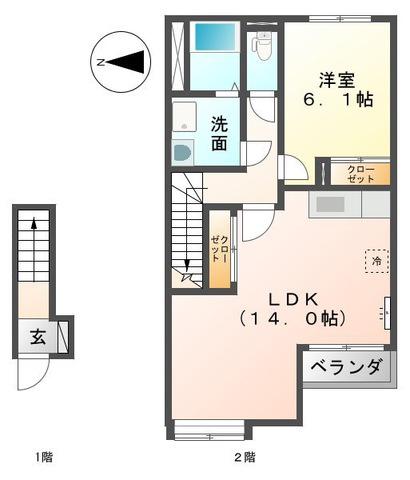 リヴィエールピア(1LDK/2階)の間取り写真