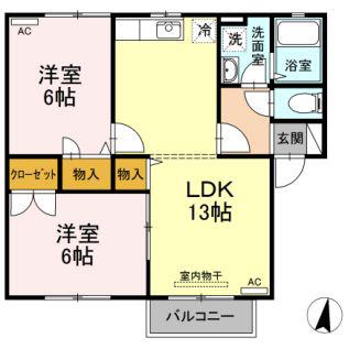 コスモハイツ(2LDK/2階)の間取り写真
