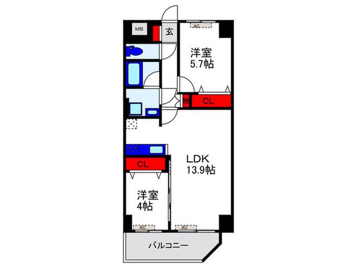 GLUCK MAISON F-TOYONAKA XV(2LDK/4階)の間取り写真