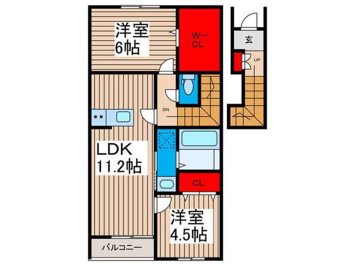 リーブルファイン足立神明(2LDK/2階)の間取り写真