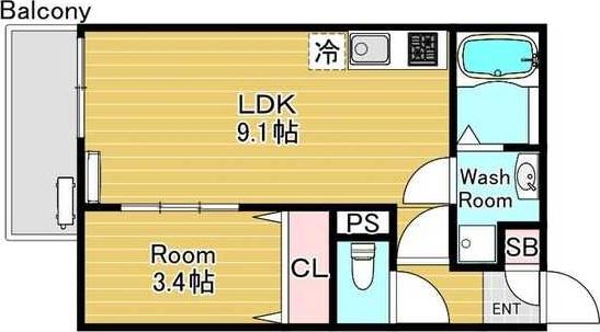 エステイトN湊(1LDK/2階)の間取り写真