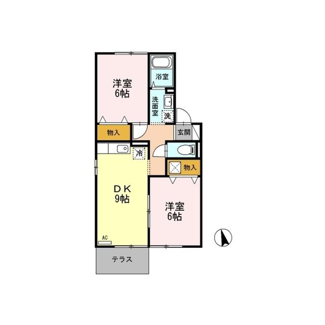 D-ROOMディアコート(2DK/1階)の間取り写真