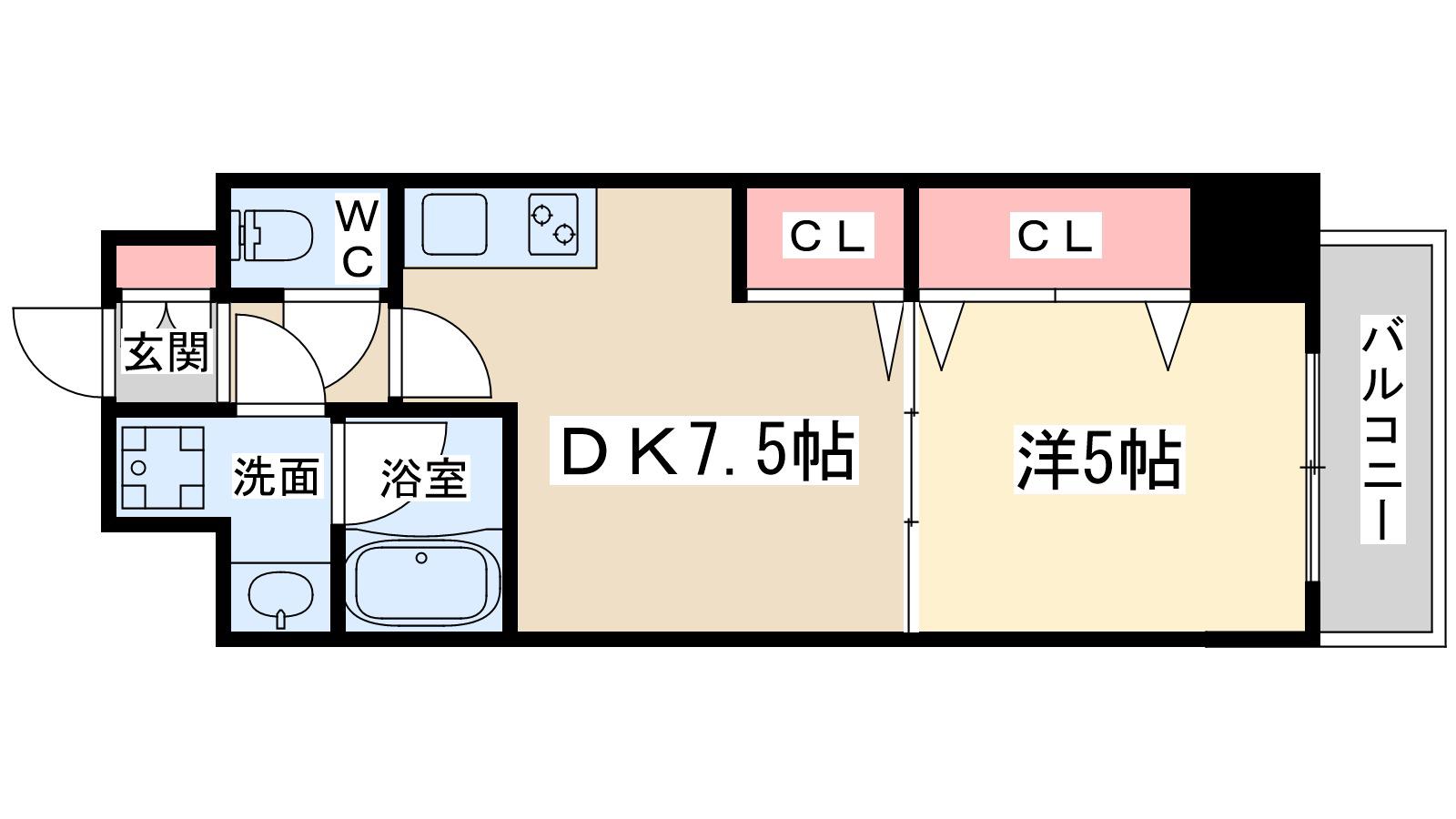 ワンルーフフラットフクシマ(1DK/2階)の間取り写真