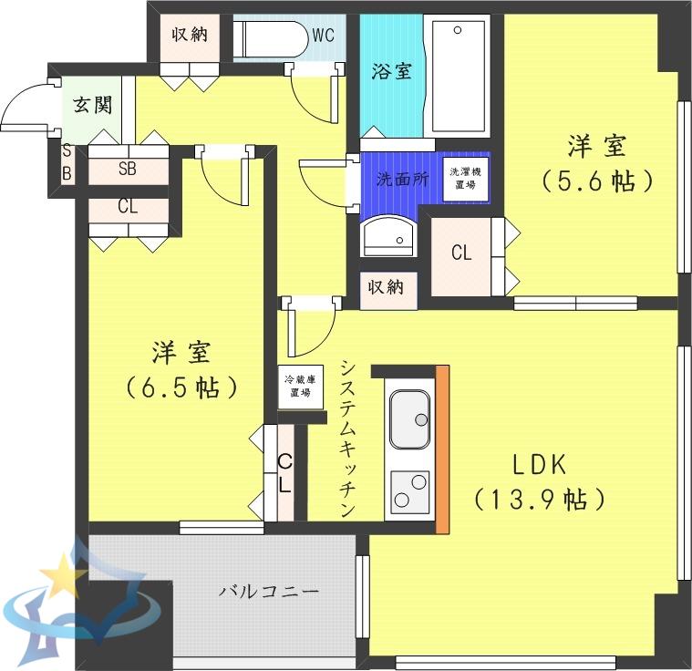 ラフィネタワー札幌南3条(2LDK/8階)の間取り写真