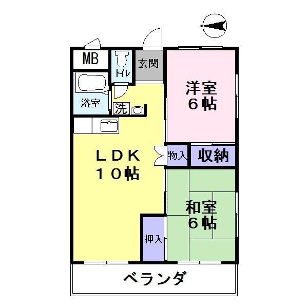 くすの木ハイツ 2F(2LDK/2階)の間取り写真