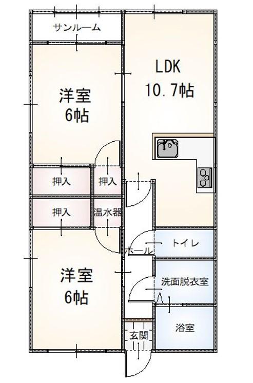 ノーブルハイツ2(2LDK/1階)の間取り写真