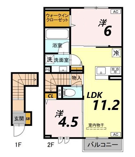 アンクレール(2LDK/2階)の間取り写真
