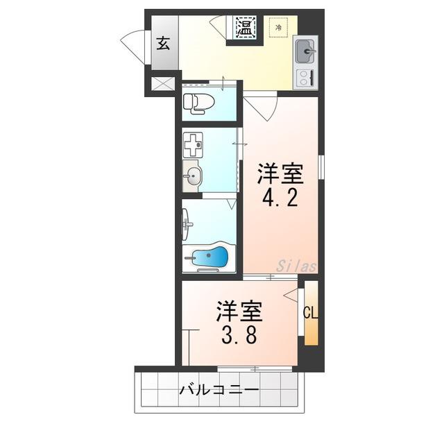 住吉橋町エヌエム・スワサント・ディス(2K/8階)の間取り写真