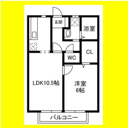 クレール西草深(1LDK/2階)の間取り写真