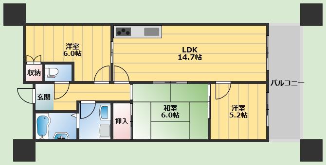 インペリアル南ヶ丘(3LDK/2階)の間取り写真