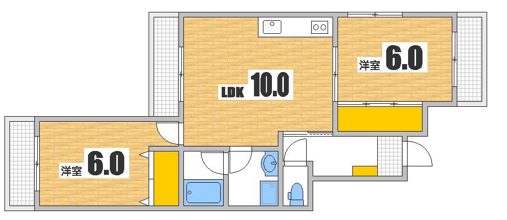 シティハイツ金屋(2LDK/9階)の間取り写真