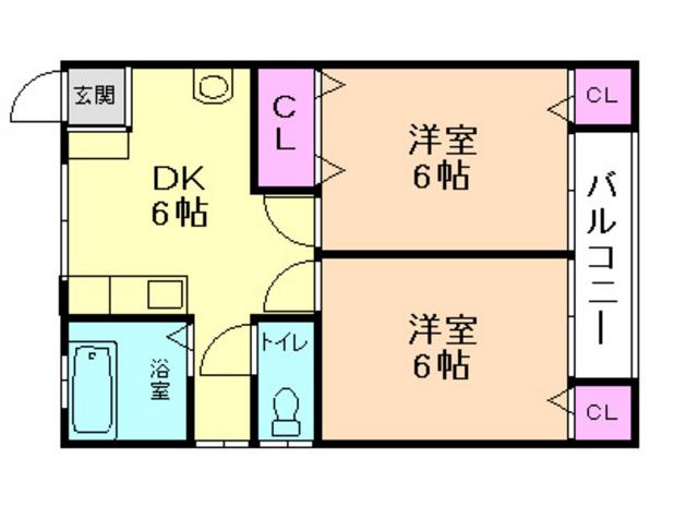 フラワーアレー瀬川(2DK/2階)の間取り写真