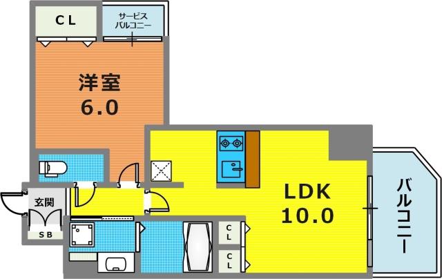 プレサンス三宮フラワーロード(1LDK/5階)の間取り写真
