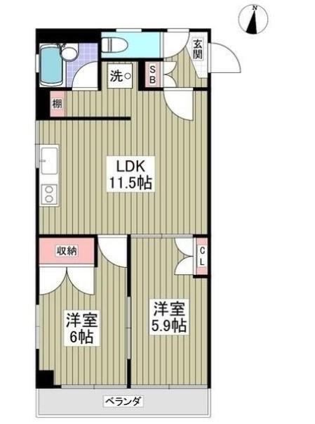 三愛ビル(2LDK/3階)の間取り写真