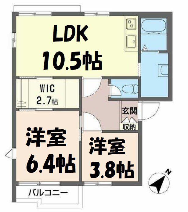 リバーヒルB(2LDK/2階)の間取り写真