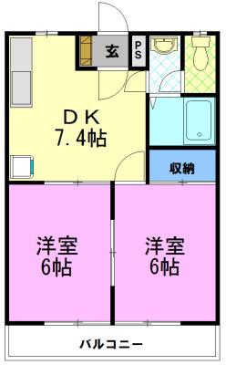 陽北ビレッジA(2DK/3階)の間取り写真