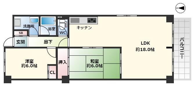 URESIDENCE緑地公園(2LDK/6階)の間取り写真