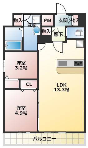 リヴェント福島野田(2LDK/11階)の間取り写真