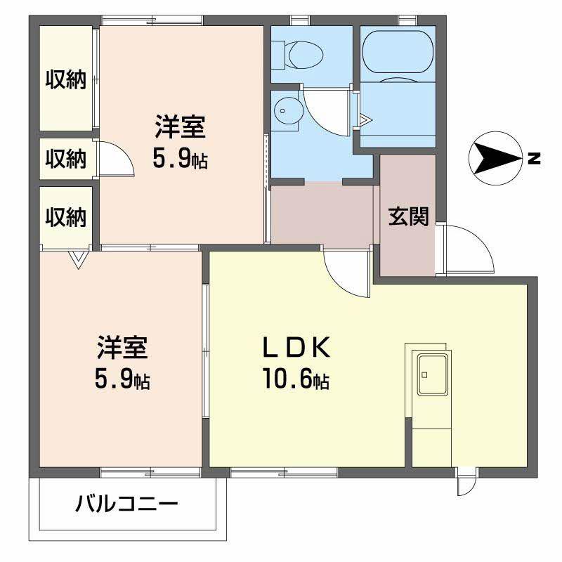 MAIOR YAMATO C棟(2LDK/2階)の間取り写真