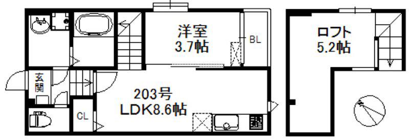 ポラリス美野島(1LDK/2階)の間取り写真