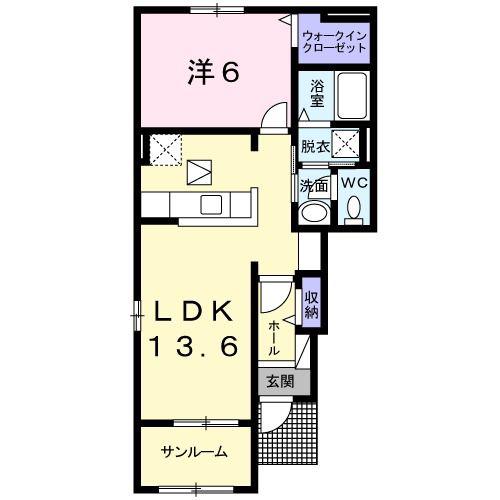 シャン・ドゥ・フルール A棟(1LDK/1階)の間取り写真