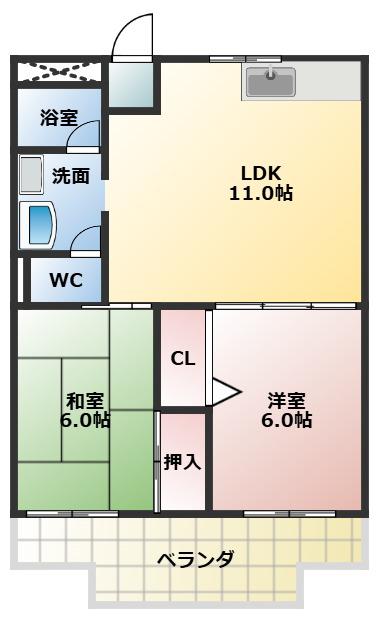 メゾンエスポワール(2LDK/3階)の間取り写真