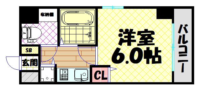 シティーライフディナスティ日本橋(1K/6階)の間取り写真