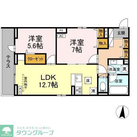 エスペリア中央林間5丁目(2LDK/1階)の間取り写真