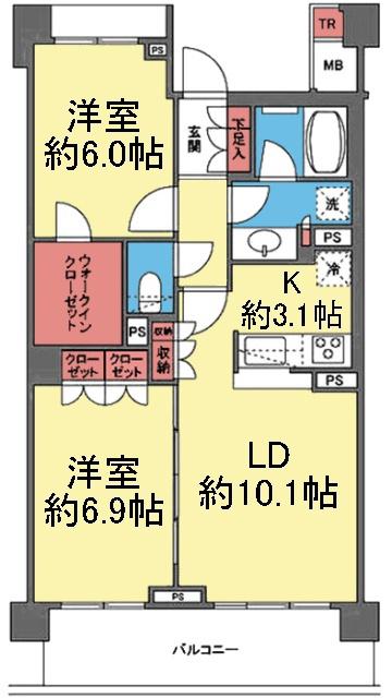 ブローテ大倉山(2LDK/3階)の間取り写真