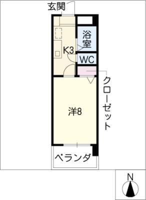 ローズコート原(1K/6階)の間取り写真