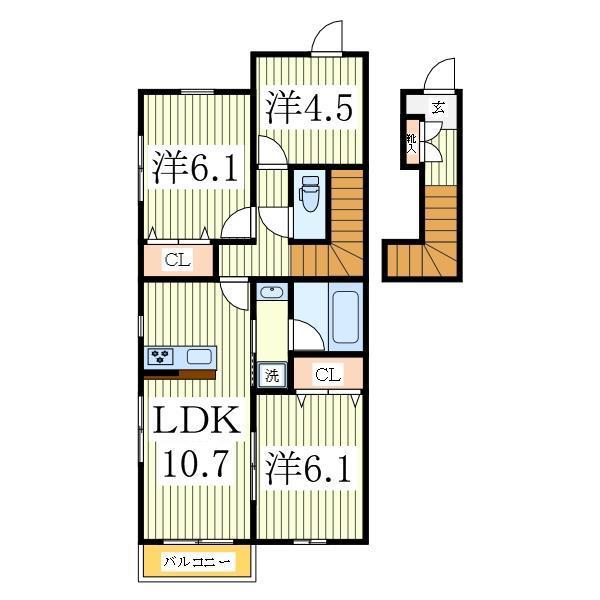 SUN OTTO HILLS D(3LDK/2階)の間取り写真