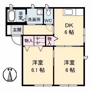 プログレスA棟(2DK/1階)の間取り写真