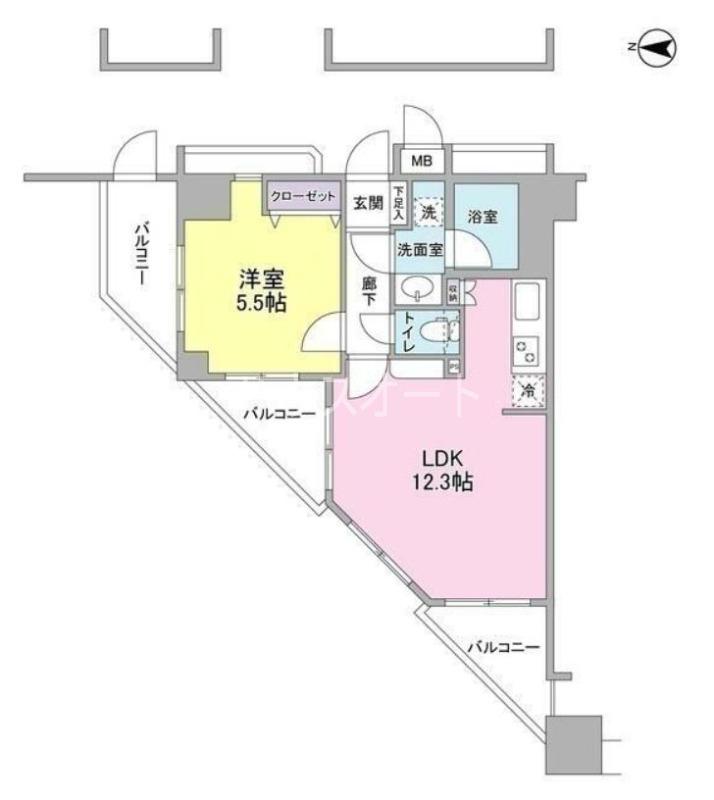 ラフィーネデュオ(1LDK/9階)の間取り写真