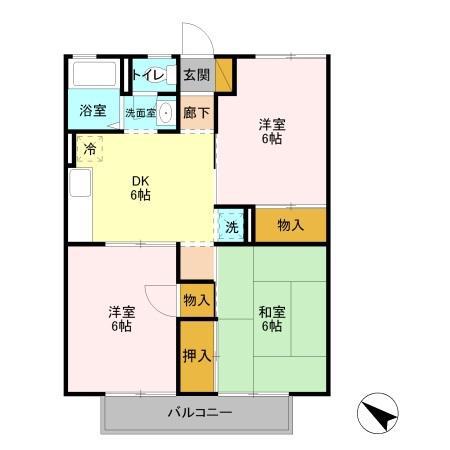 ネオシティ中島A(3DK/1階)の間取り写真