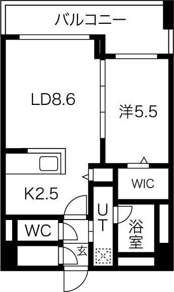 FER北3条(1LDK/8階)の間取り写真