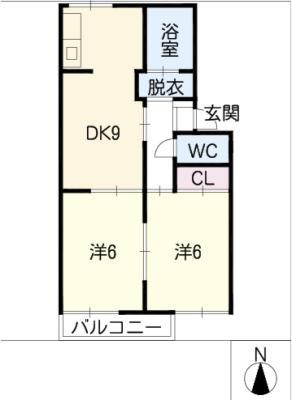 ルポプレジール黒川(2DK/1階)の間取り写真