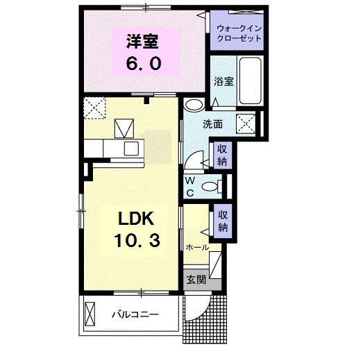 エレガント スクエア(1LDK/1階)の間取り写真