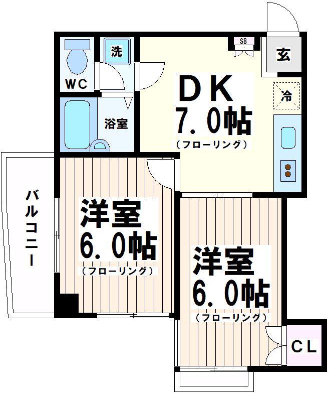 プラザ20 当社管理物件(2DK/8階)の間取り写真