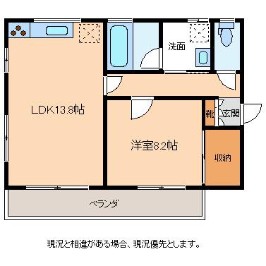 ナトゥーア明I(1LDK/2階)の間取り写真