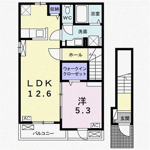 コンフォート下西郷(1LDK/2階)の間取り写真