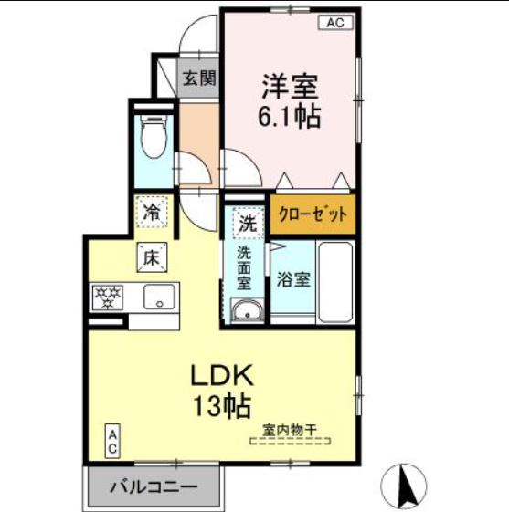 アムール(1LDK/1階)の間取り写真