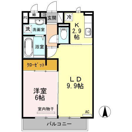 サンハウスC棟(1LDK/2階)の間取り写真