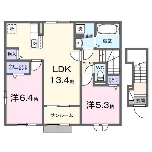 コンフィ(2LDK/2階)の間取り写真