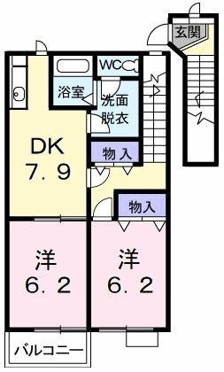 ソレアード 高岡(2DK/2階)の間取り写真