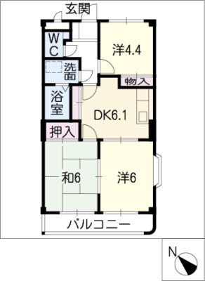 レジデンスII(3DK/1階)の間取り写真