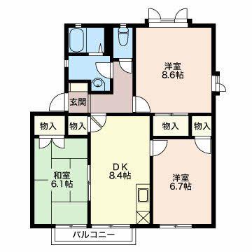 グリーンマウント本城(3DK/2階)の間取り写真