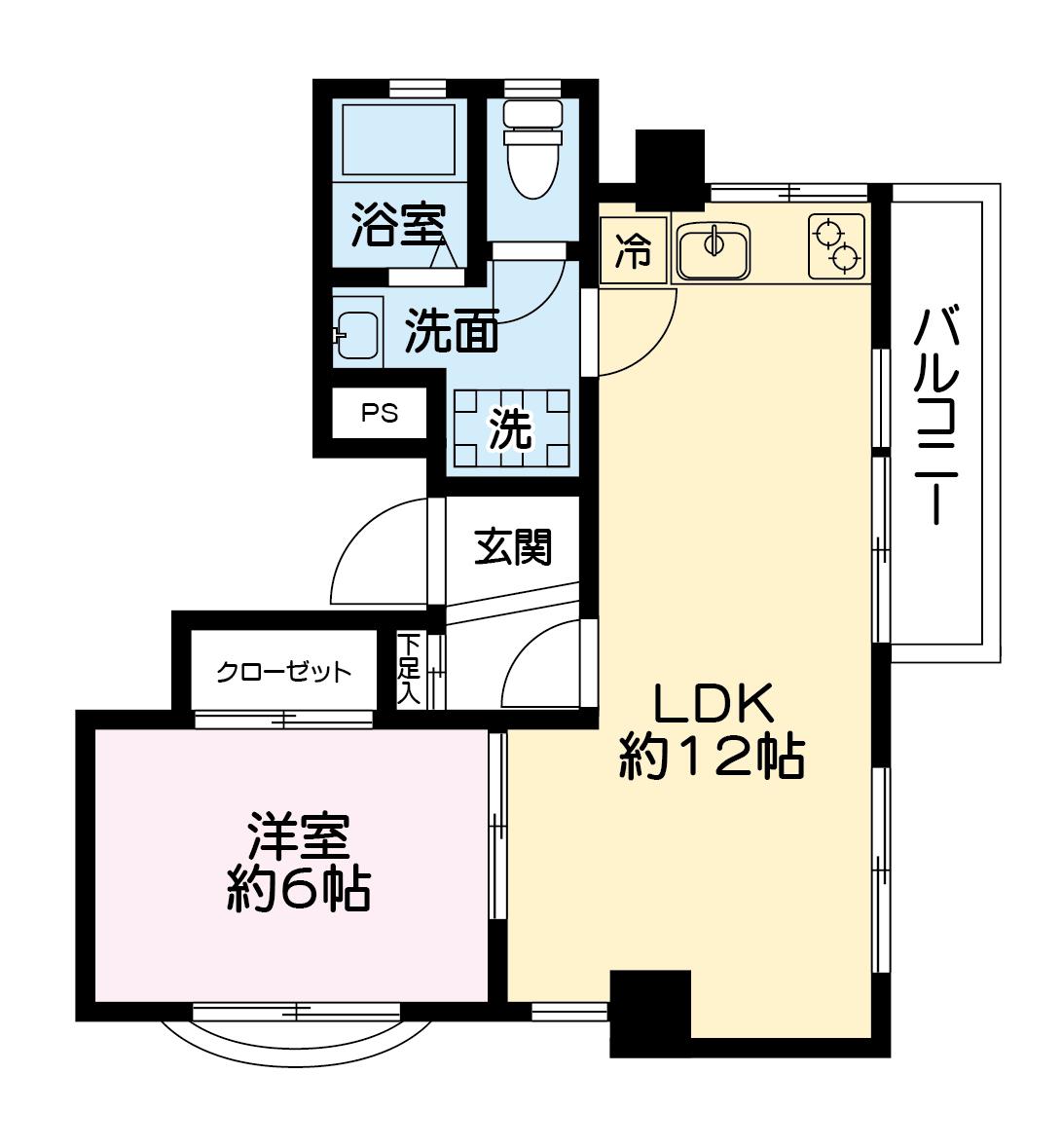 ドミールヒロ(1LDK/4階)の間取り写真