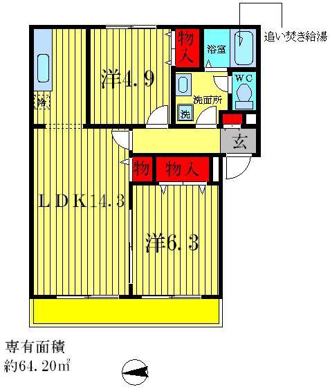 アルファコート流山(2LDK/2階)の間取り写真