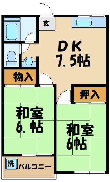グリーンハイツ元木(2DK/2階)の間取り写真
