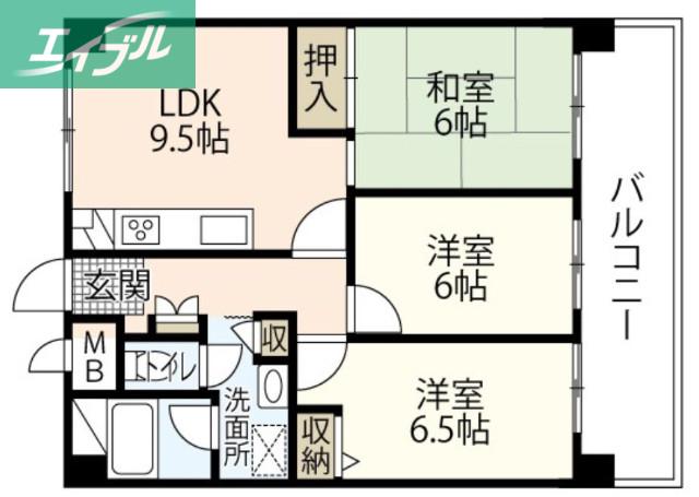 清幸マンション野田(3LDK/9階)の間取り写真